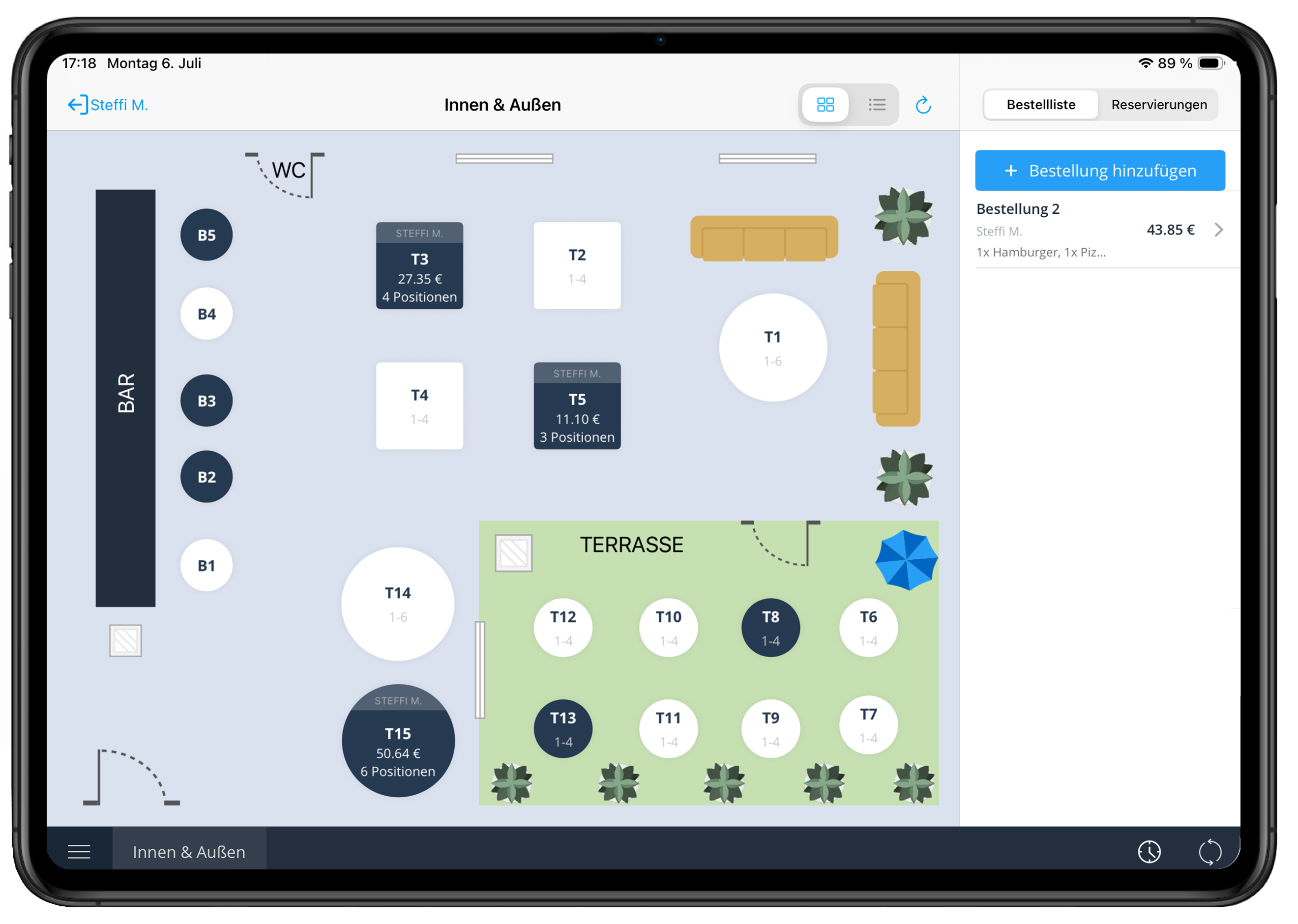 Tillhub Kassensystem Dashboard Screenshot: Starte Bestellungen mit nur einem Klick direkt aus dem Tischplan – schneller Service, zufriedene Gäste.
